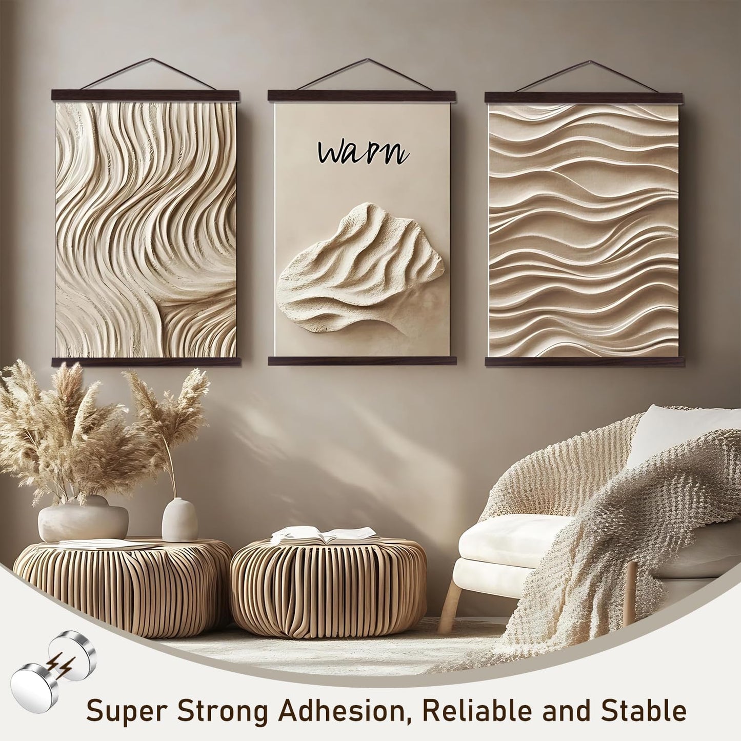 Artmag Magnetic Poster Hanger Frame, Light Wood Wooden Magnet Canvas Artwork Print Poster Hangers for 15x36 15x30 15x21 Frames Hanging Kit (Walnut, 15")