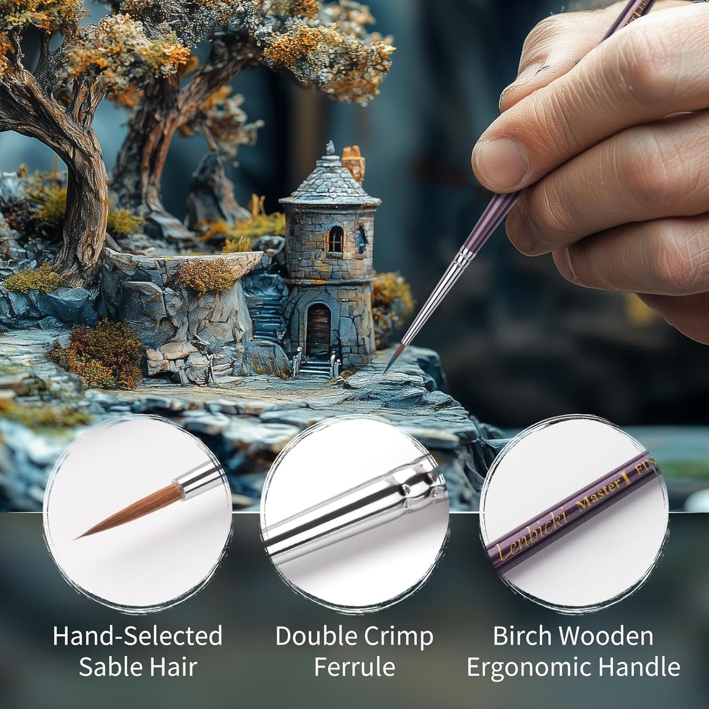 Kolinsky Sable Brushes Miniature 5PCS Professional Fine Detail Micro Artist Paint Brush Set for Watercolor, Acrylic, Oil, Model, Paint by Numbers