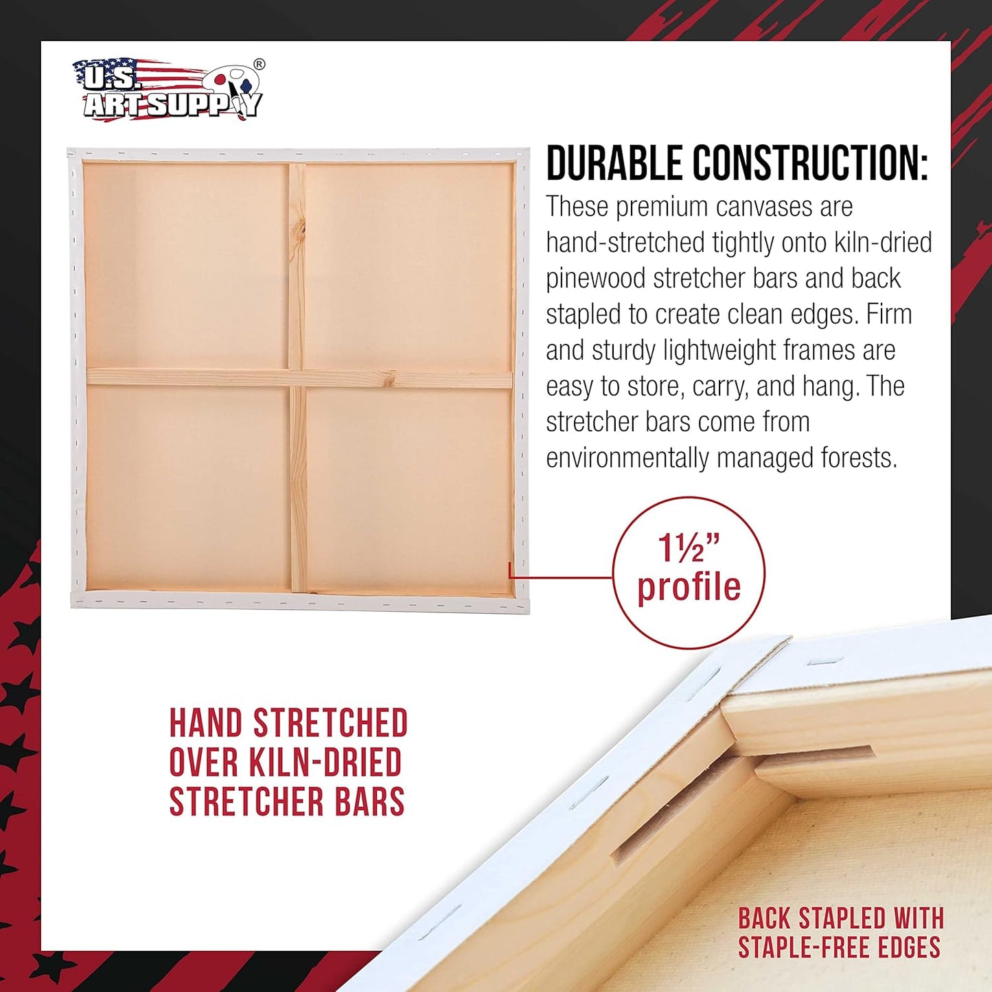 U.S. Art Supply X-Large Stretched Canvas for Painting 36x36 inch Gallery Depth 1-1/2" Thick, 2-Pack - 12oz Acrylic Gesso Triple Primed, Professional Artist Quality, 100% Cotton - Oil, Pouring Paint