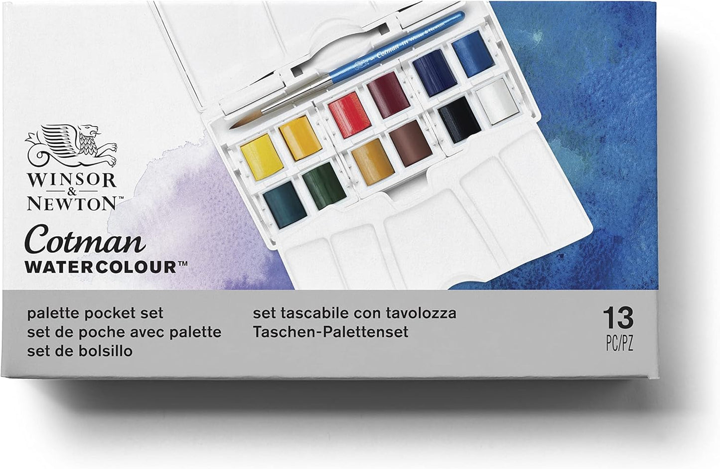 Winsor & Newton Cotman Watercolor Paint Set, Palette Pocket Set, 12 Half Pan w/ Brush