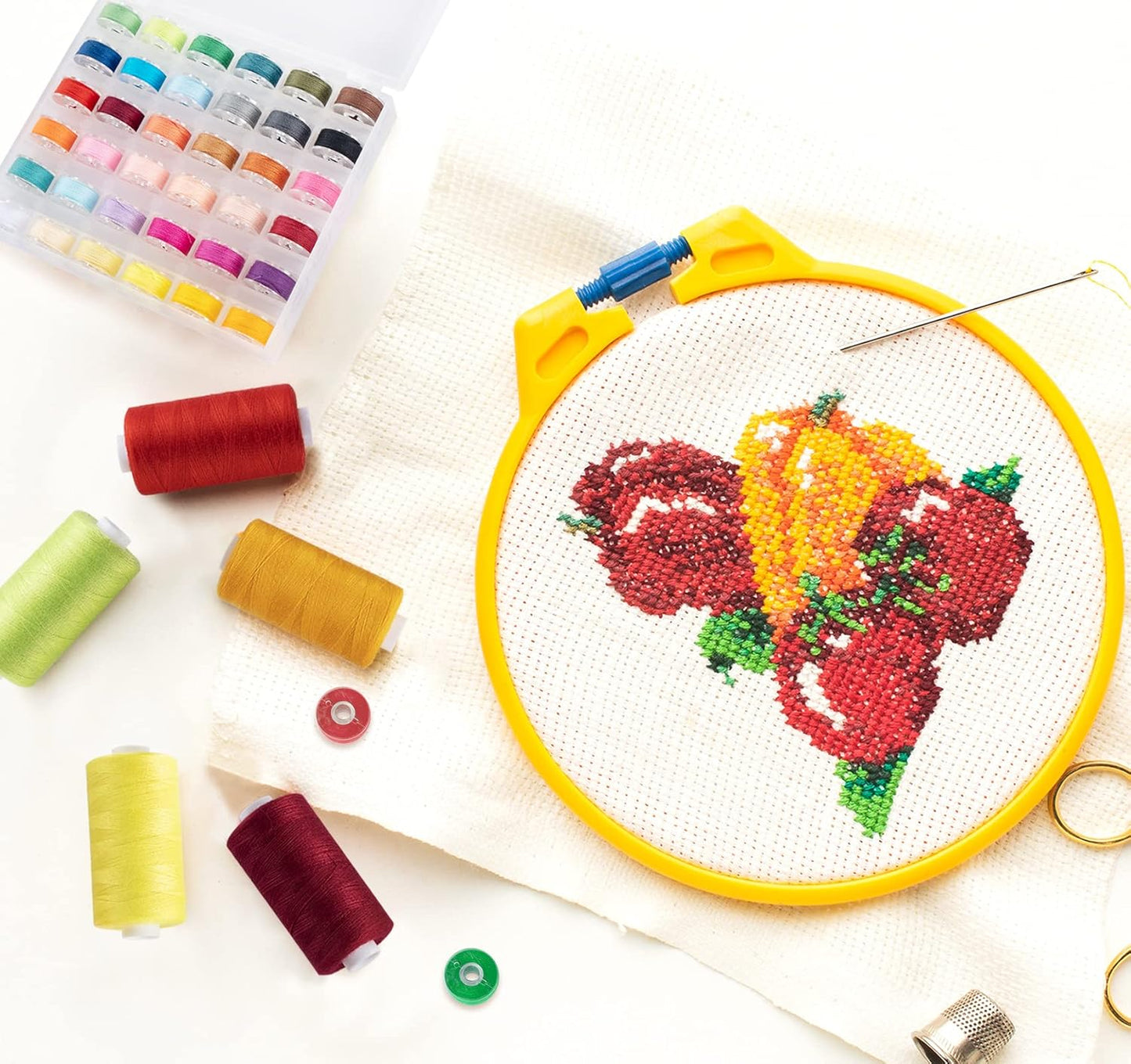 ilauke 72pcs Sewing Thread Kit with Prewound Bobbins - 36 Colors 550 Yard Thread for Sewing + 36 Color-Matched 50 Yard Bobbins, Ideal for Sewing Supplies and Home Crafting