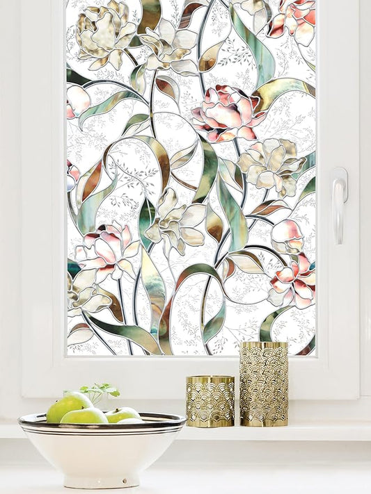 Artscape Begonia | Privacy Window Film with Vibrant Colored Pattern | Non-Adhesive & UV Protection | Easy to Apply & Removable | 24 x 36 Inches | Made in USA