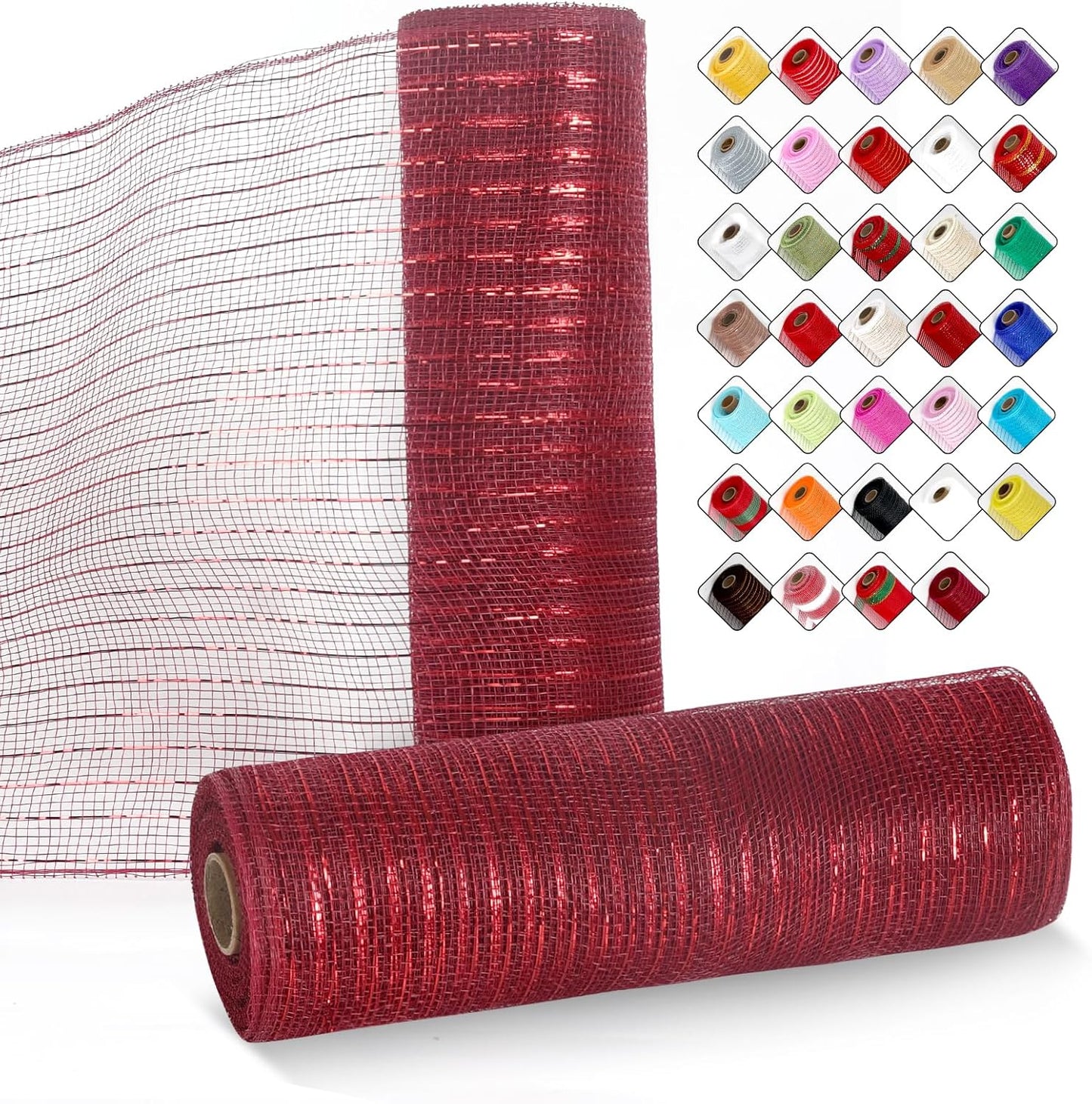 2 Rolls Mesh Ribbon for Wreaths 10 Inch x 30 Foot Wreath Mesh Rolls with Metallic Foil for Easter Christmas Party Wedding Home Decor DIY Craft Projects and Gift Wrapping (Wine Red)