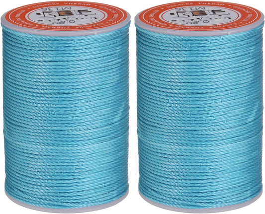 uxcell Round Leather Sewing Waxed Thread, 55m / 60 Yards Polyester Wax String, 0.80mm Wax Stitching Cord for Leather Crafts, Bookbinding, Bracelets Braided, Lake Blue, 2pcs