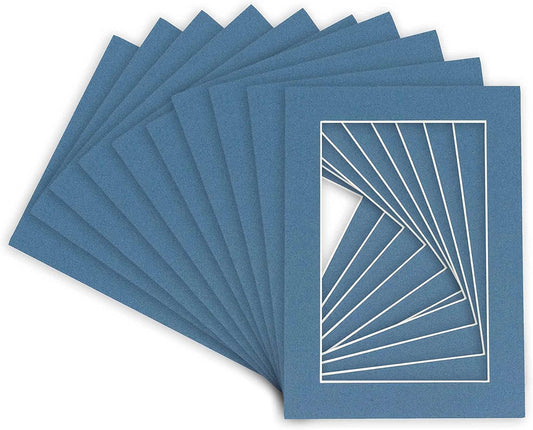 8x10 Mat for 6x8 Photo - Precut Steel Blue Picture Matboard for Frames Measuring 8 x 10 Inches - Bevel Cut to Display Art 6 x 8 Inches - Acid Free Pack of 10 MATS with Backing Boards & Clear Bags