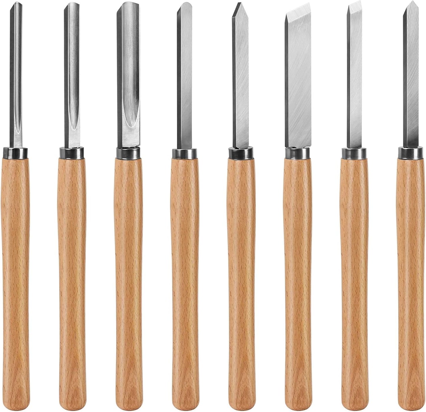 HAUTMEC Professional Wood Turning Chisel 8 pcs Set, Lathe Chisel Set with 2 Skew 1 Spear Point 1 Parting 1 Round Nose & 3 Gouge Tools for Beginners, Hobbyists and Professionals HT0237-WW