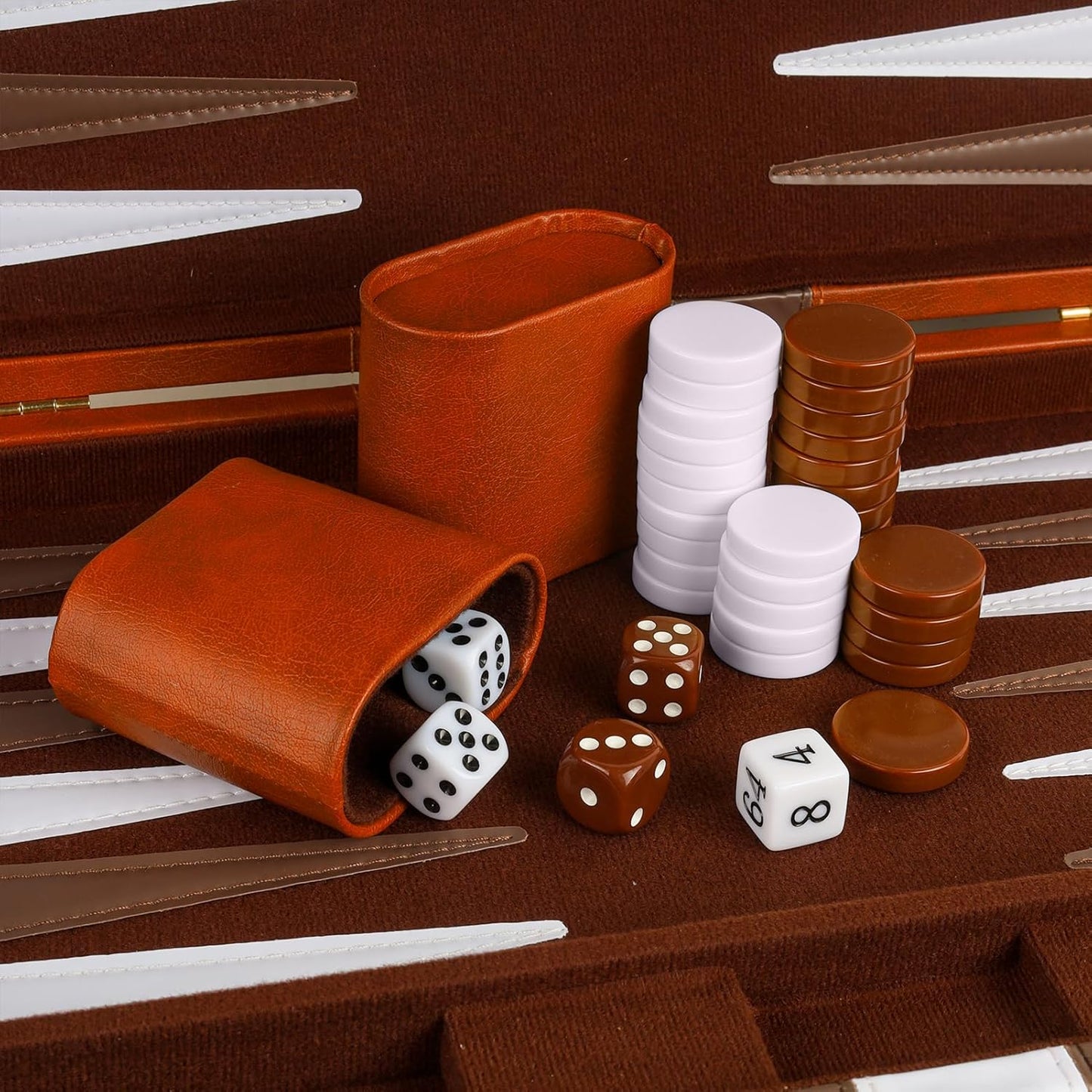 Backgammon Set 2 Players Classic Backgammon Sets for Adults Board Game with PU Leather Case Portable and Travel Backgammon Set (Brown, 15inch)