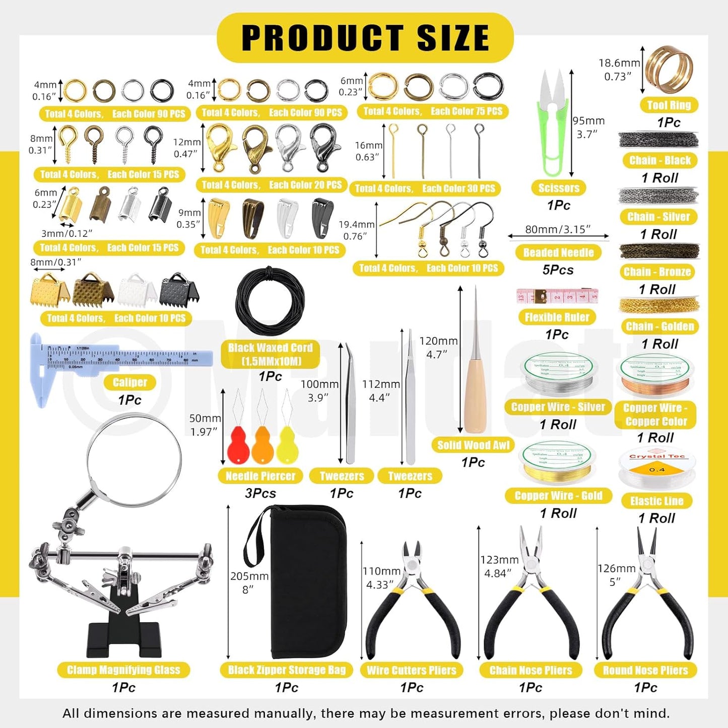 Mardatt 1488Pcs Jewelry Making Supplies Kit - Magnifying Glass, Pliers, Wires, Chain, Jump Ring Opener, Tweezers