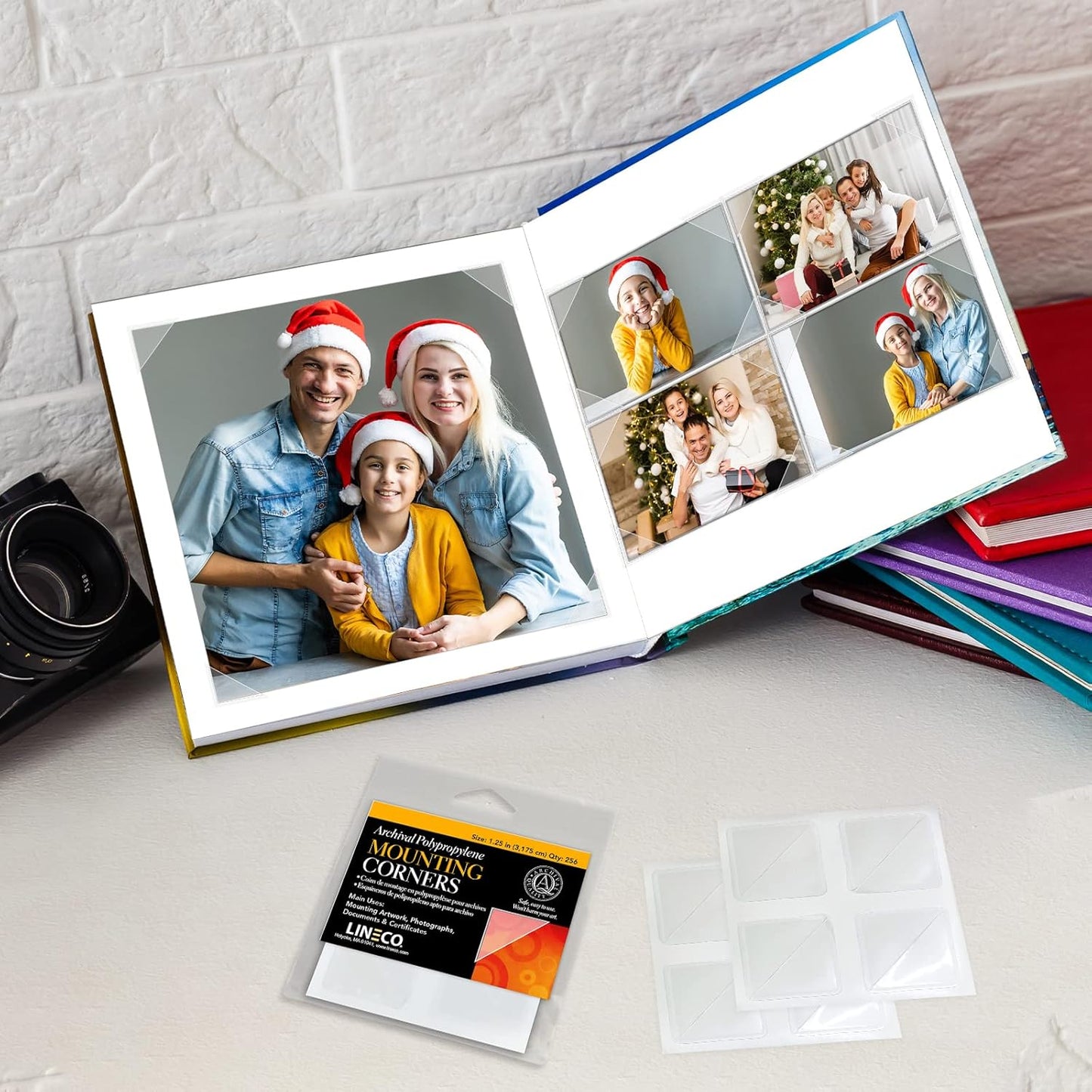 Lineco Acid-Free Archival Polypropylene Mounting Corners, Self Adhesive and Pressure Sensitive, 1.25", for Artwork Pictures and Documents (Qty: 256) Pack of 2