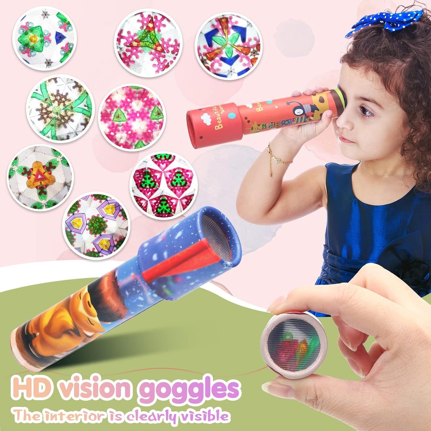 Yunsailing 30 Pcs Classic Kaleidoscopes Party Favors Vintage Mini Kaleidoscope Party Favor Educational Toy for Kids Valentine's Return Gifts School Classroom Prizes Goodie Bag Fillers(Cute)