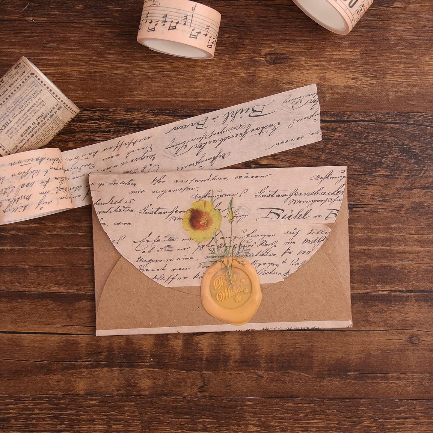 Dizdkizd Washi Tape Set, 12 Rolls Antique Masking Tape Washi Tape Map Newspaper Vintage Stickers Scrapbook Decorative Tape Bullet Journal Supplies Brown Junk Journal Supplies