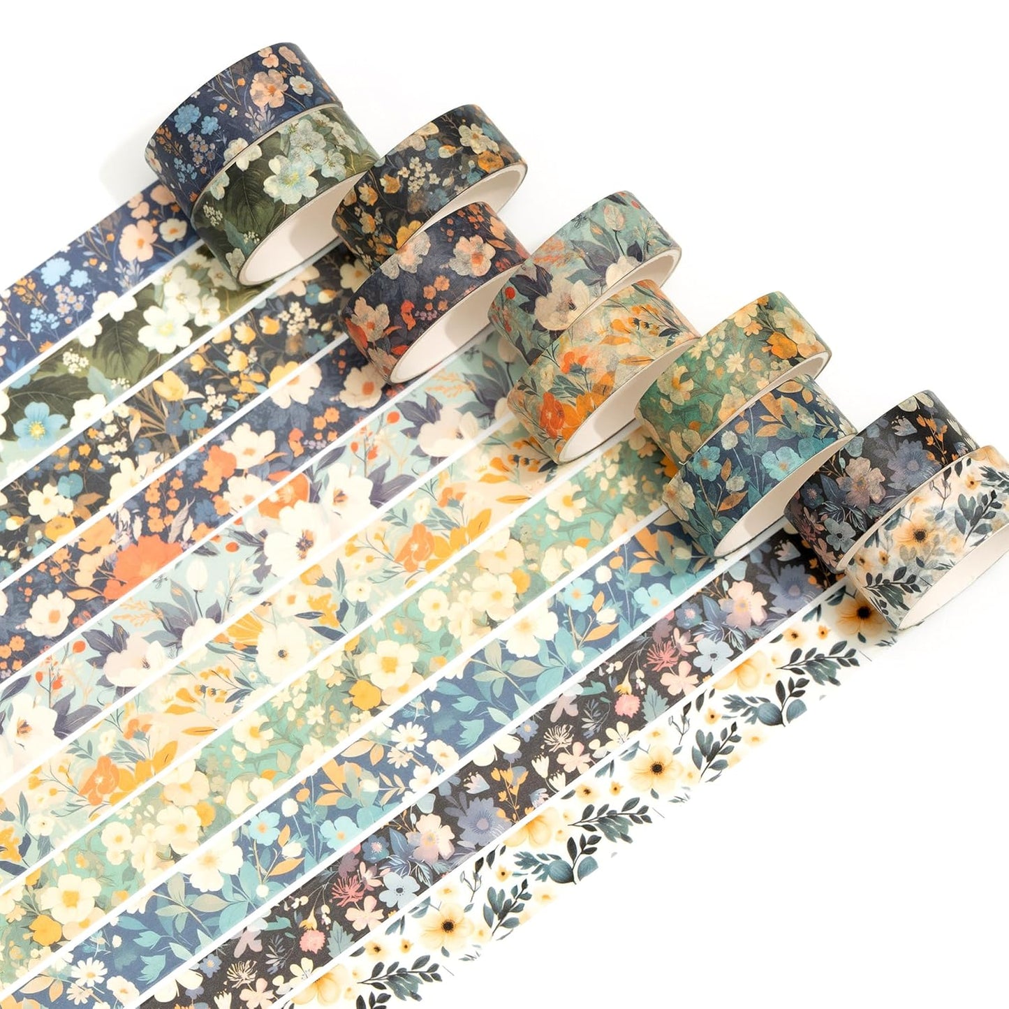10 Rolls Blooming Flowers Washi Tape Set Floral Arts Adhesive Tapes Colorful Garden Decorative Masking Tape Sets for Craft, Kids, Scrapbook, DIY, Gift Wrapping (6-Silence)