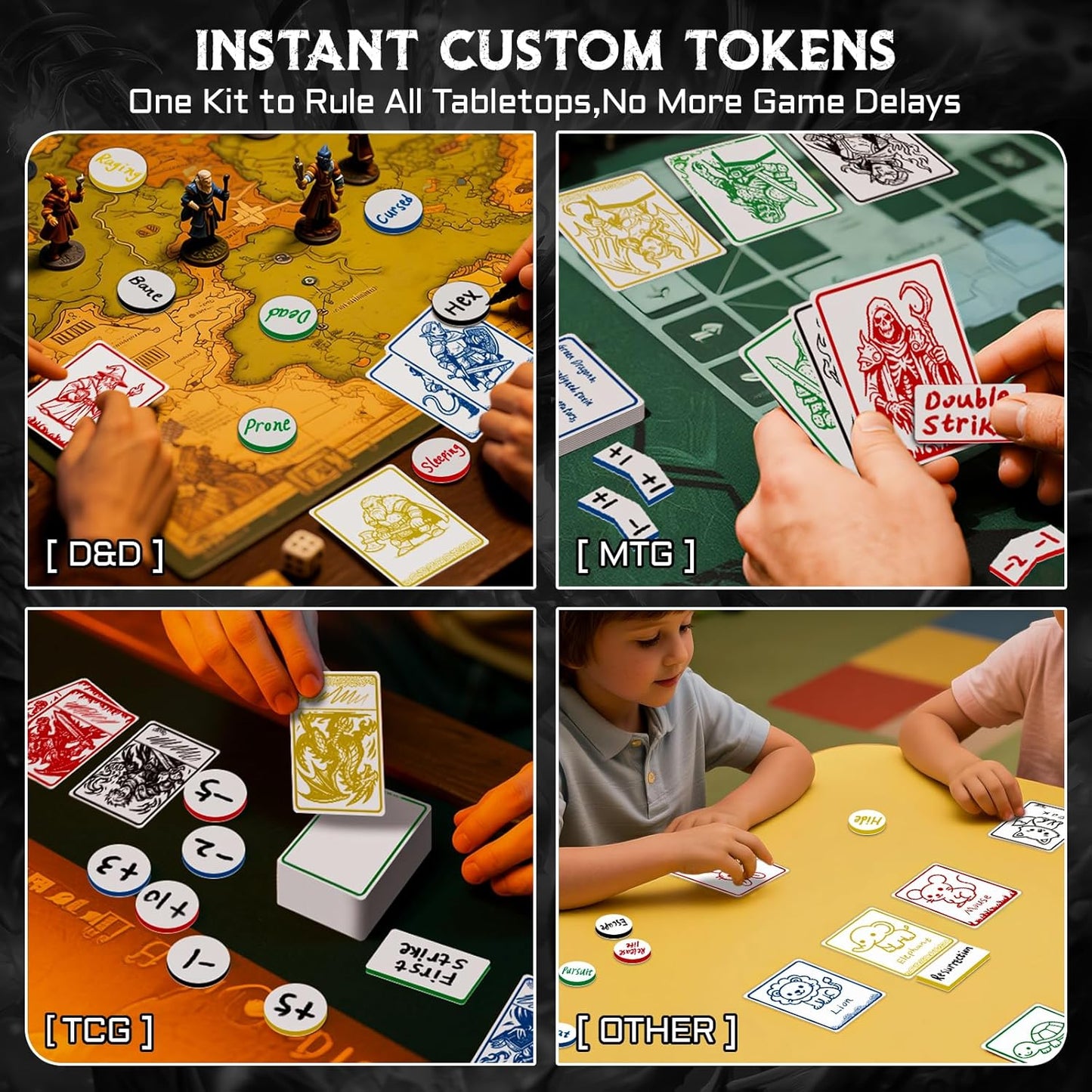 All-in-One Dry Erase MTG Tokens Gift Bundles - 50 Reusable Proxy Cards + 75 Blank Acrylic Counters & Tags Set with 5 Color-Coded Markers for TCG Players, Commander Decks & D&D