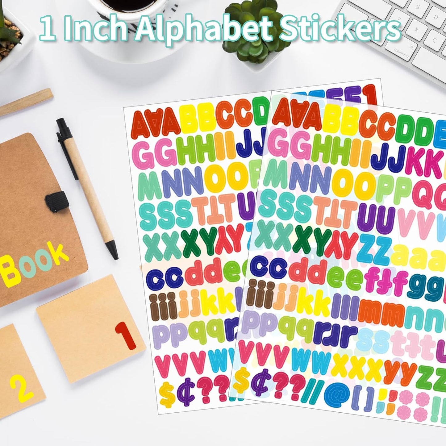 Alphabet Sticker,1''Inch 12 Sheets Multicolor Letter Stickers,Self Adhesive Vinyl Letter Stickers Mailbox Numbers,Self Adhesive Letters Stickers for Bulletin Boards Classroom Home Decor(Multicolor)