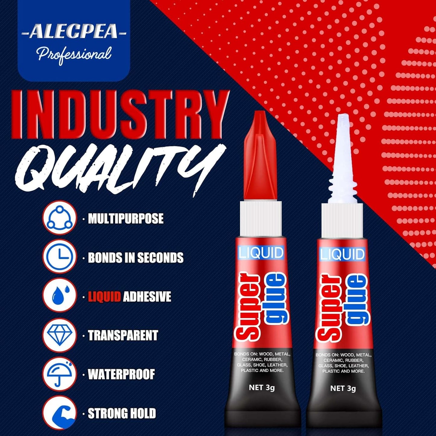 3 Gram (Pack of 24) Single Use Super Glue Liquid, Super Fast, Thin & Strong Adhesive Superglue, Cyanoacrylate Glue for Hard Plastics, DIY Craft, Ceramics, Leather, Metal Etc