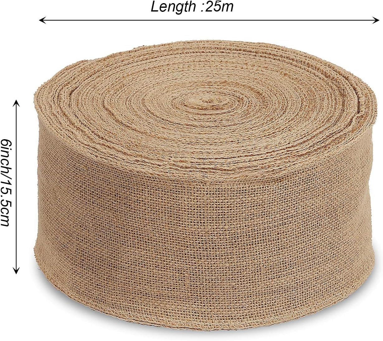 KINJOEK 6 Inch Wide 27 Yards Burlap Ribbon, Natural Jute Fabric Ribbon, Crafts Ribbon for Christmas, Wedding, Gifts, Burlap Fabric DIY for Decoration,