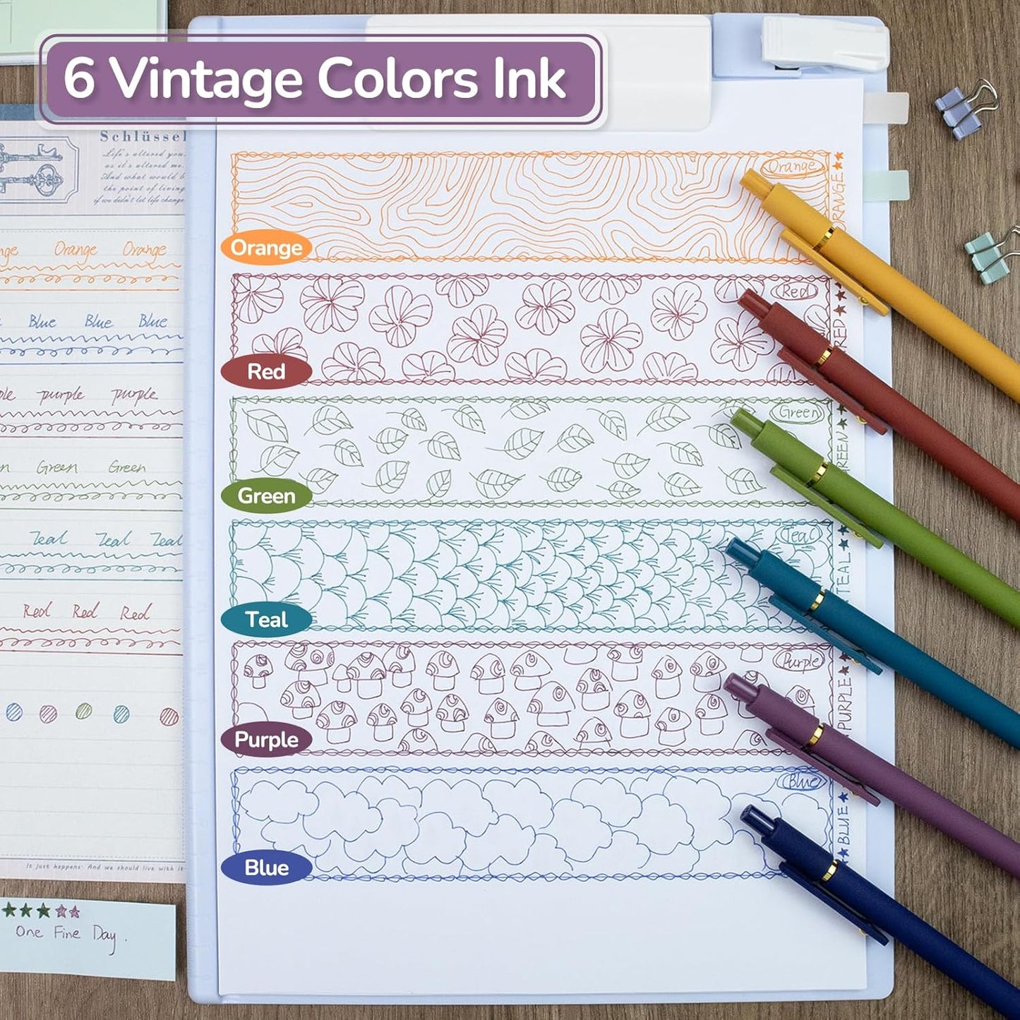 6 Pcs Color Pens for Journaling 0.5mm Fine Point Colored Gel Ink Pen, Smooth Writing Colorful Pens for Note Taking, Gift Set for Women & Men (6 Pcs Vintage Gold)