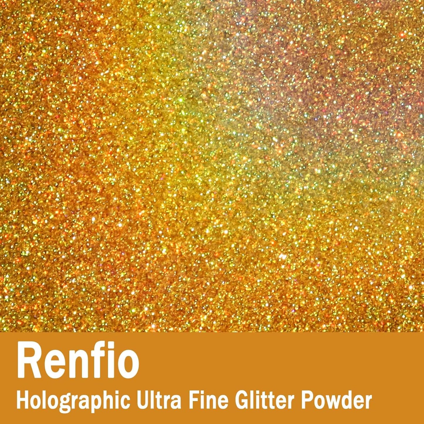 Renfio Holographic Ultra Fine Glitter Powder Metallic Resin Glitter 2.11 Oz (60g) PET Flakes Crafts Sequins 1/128" 0.008" 0.2mm Epoxy Chips Flakes for Tumblers Slime - Laser Light Gold