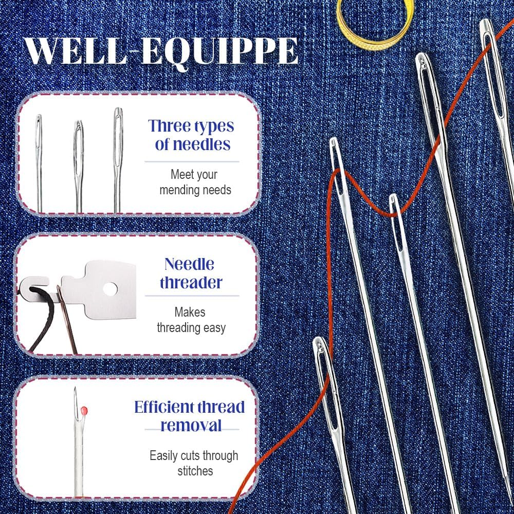 37PCS Sewing Tool Set, 2025 New Sewing Kit, Multi-Purpose Needle and Thread Kit for Leather Sewing DIY Handmade Craft Set, Large-Eye Stitching Needles Sewing Repair Kit for Beginners, Older (2 Set)