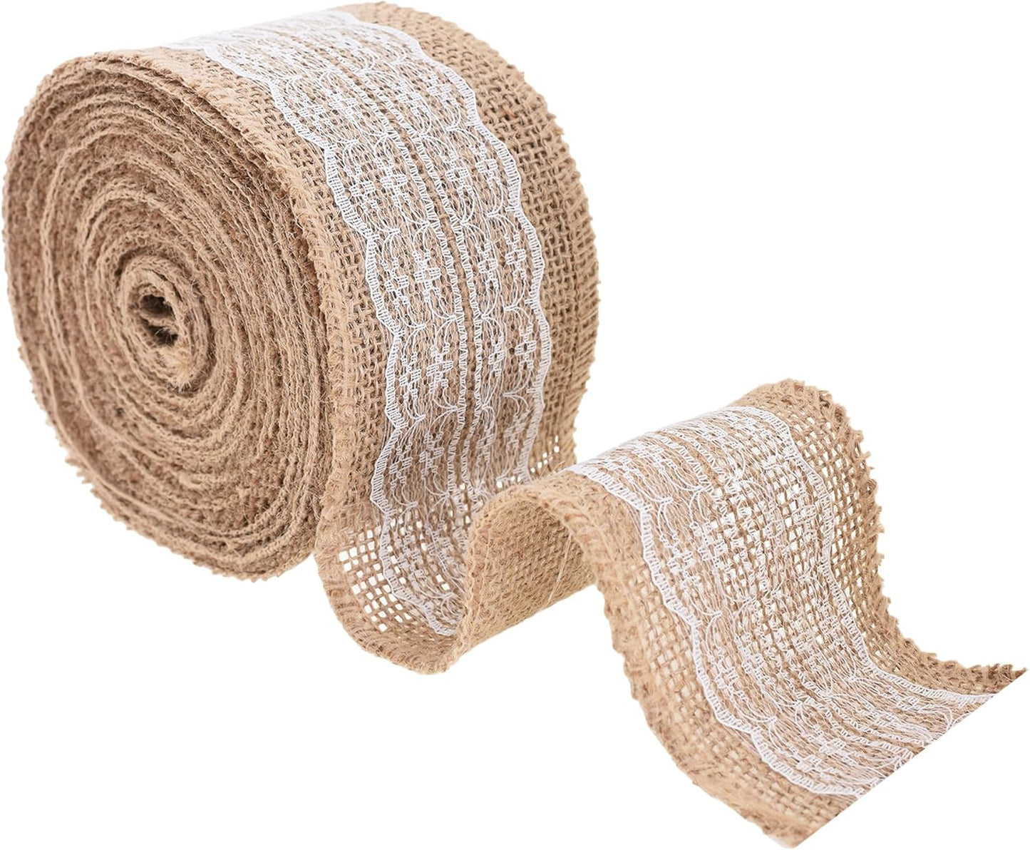 Mandala Crafts Burlap and Lace Ribbon 3 Inches Wide Jute Ribbons for Crafts - 20 Yds Roll Rustic Burlap Wrap Trim Ribbons for Wreaths Bows Wedding Party