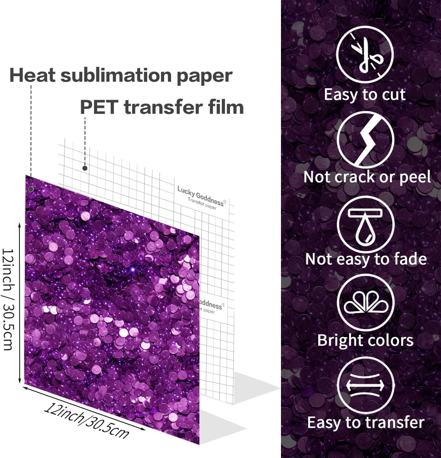 Sublimation Transfer Sheets for Tumblers Blanks Tshirts,Purple Glitter Sublimation Transfer Paper for Heat Press Machine,8pcs,12x12