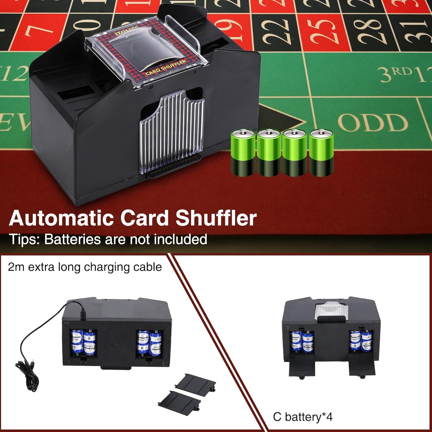 ITOME Automatic Card Shuffler, 2/4/6 Decks Electric Heavy Duty Card Shuffler for Cards Rechargeable and Battery Operated Perfect for Poker, UNO and Card Games