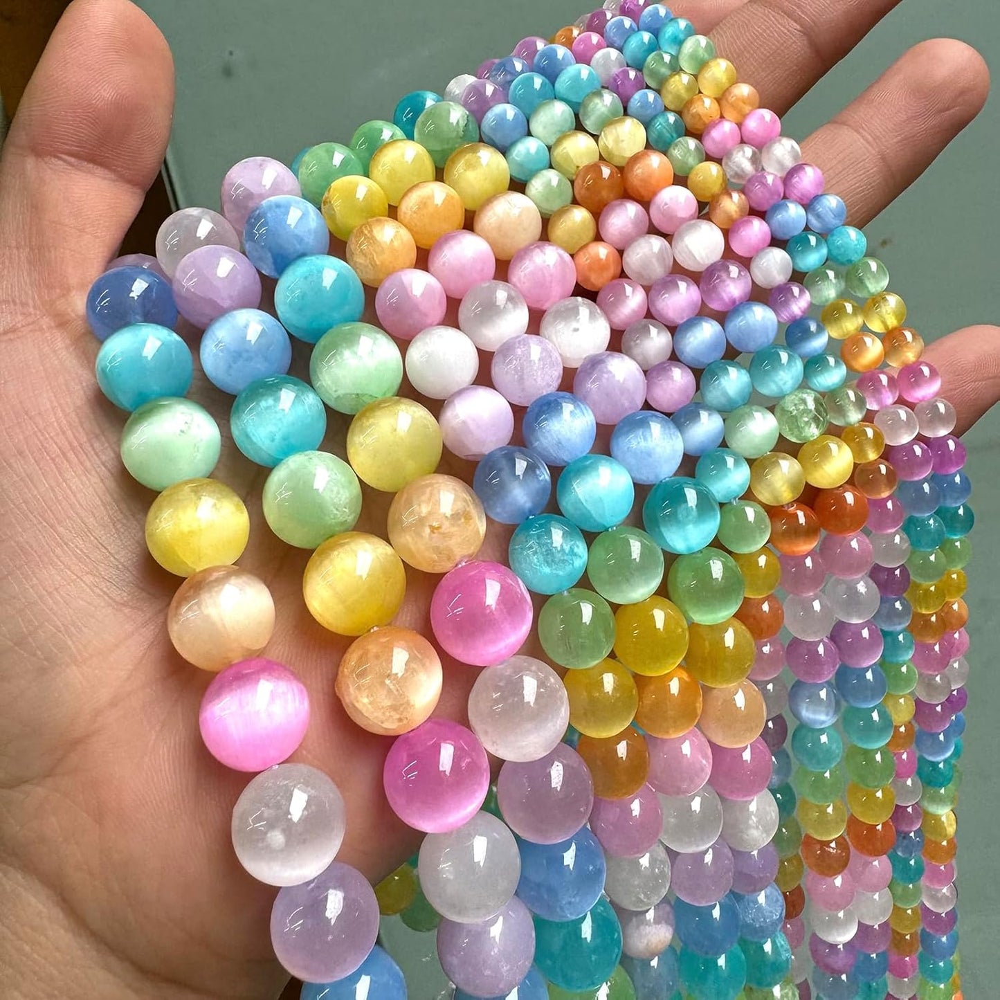 60PCS 6MM Natural Stone Colorful Selenite Gypsum Beads Round Loose Beads for Jewelry Making DIY Bracelet Necklace Accessories 15" Energy Healing Power Stone Beads