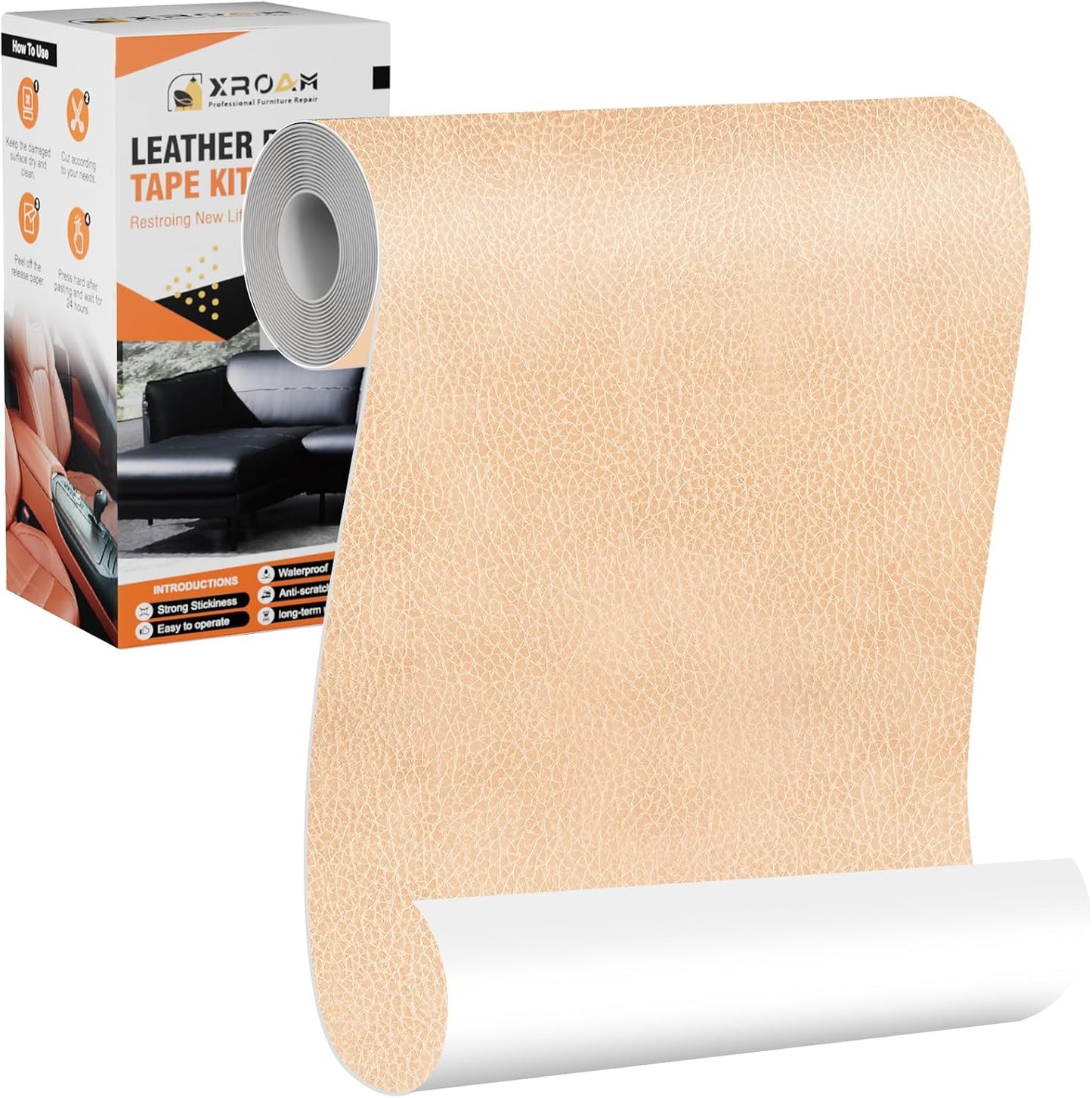 Leather Repair Tape, 4.7x63 inch Leather Patches for Furniture, Self Adhesive Leather Repair Patch for Sofas, Couches, Leather Covers, Seats, Chairs, Vinyl Repair Tape Retro Beige Yellow