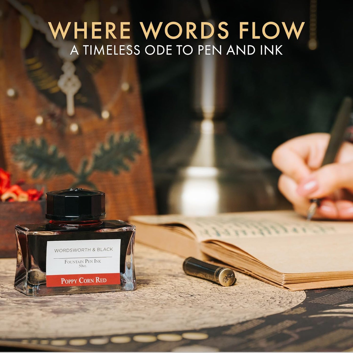 Wordsworth and Black Fountain Pen Ink Bottle (50 ml) Premium Luxury Edition, [Poppy Corn Red] Fountain Pens Bottled Ink; Classic Designed Bottle Smooth Flow 50 ml