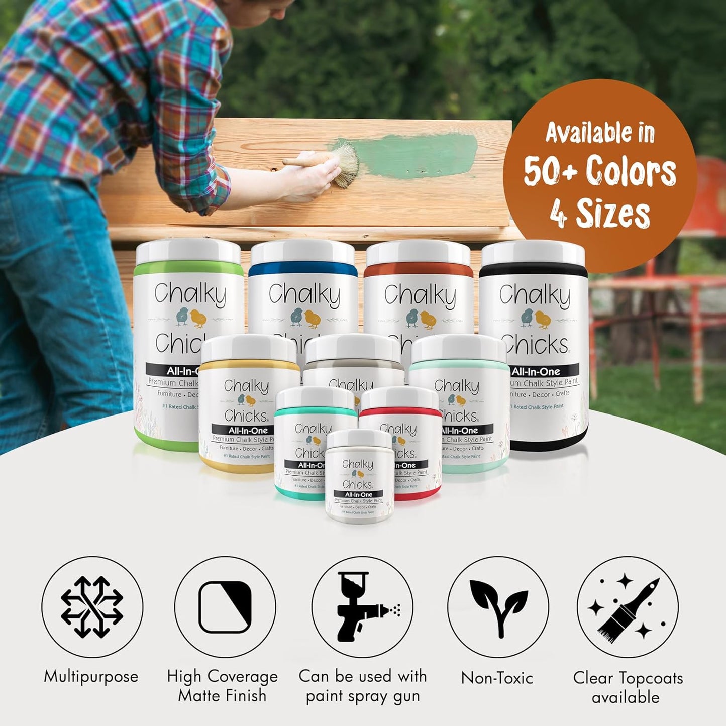 Chalky Chicks All-in-One Chalk Paint for Furniture or Cabinet - 8 Fl Oz - Matte Finish Acorn Orange for Metal, Wood Furniture Paint - No Sanding All-in-One for Home Decor & Crafts, USA Made