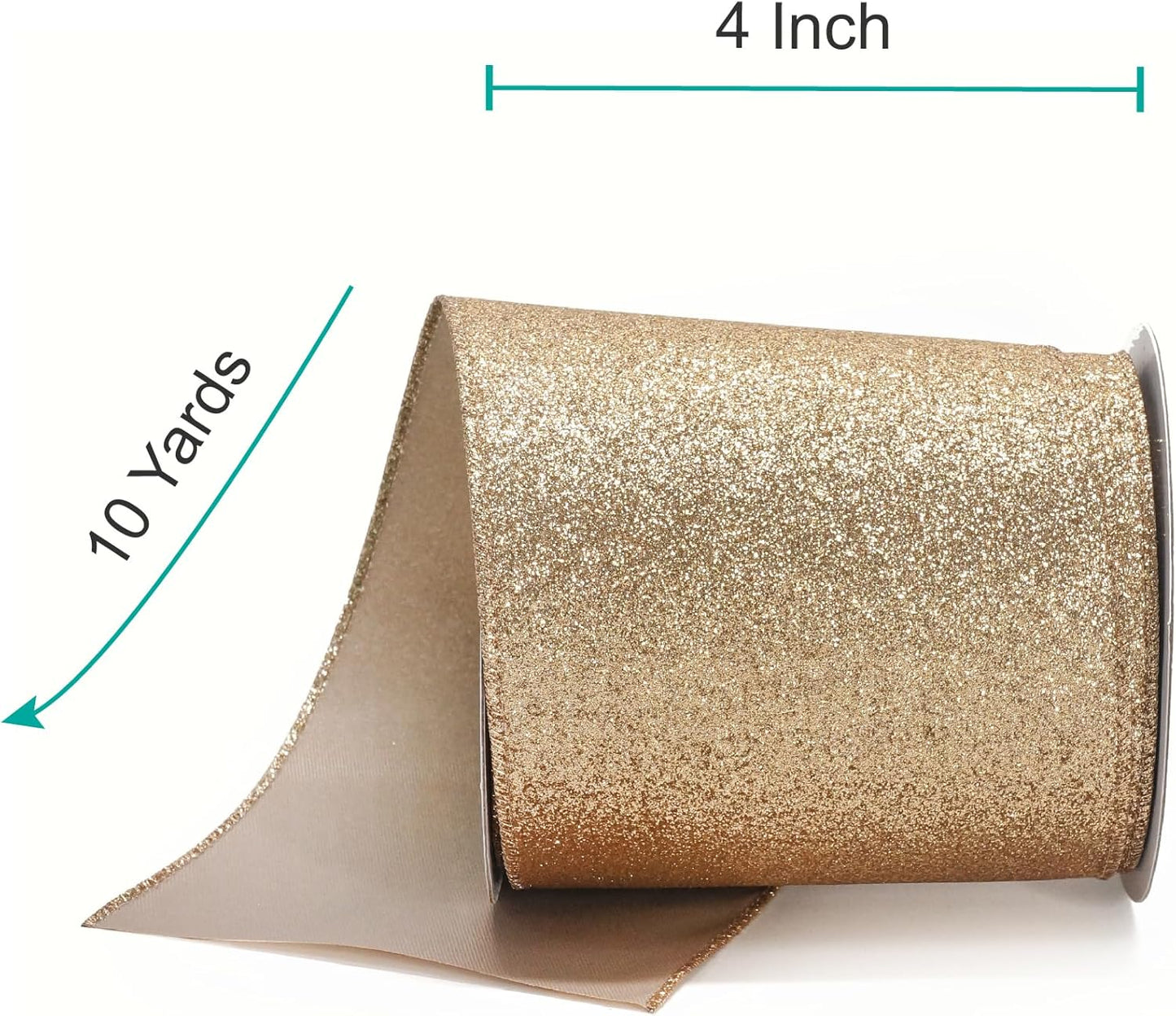 CT CRAFT LLC Glitter Wired Ribbon 4" x 10 Yards Gold (Champagne Gold) for Christmas Home Decor Bow Gift Wrapping DIY Crafts Wreath