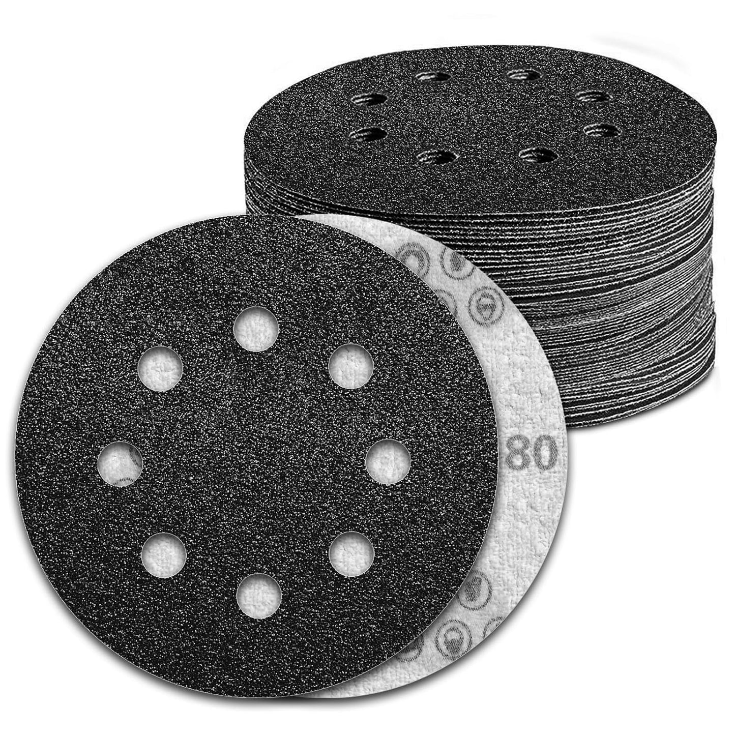 100 Pcs 5 inch Wet Dry Sanding Discs Grit 80 Hook and Loop 8 Hole Silicon Carbide Orbital Sander Sandpaper