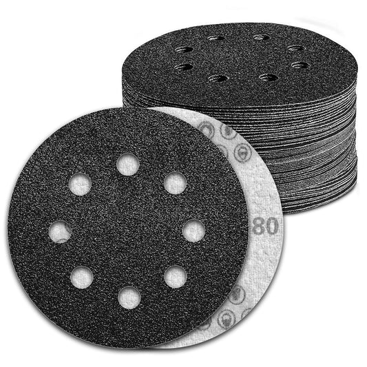 100 Pcs 5 inch Wet Dry Sanding Discs Grit 80 Hook and Loop 8 Hole Silicon Carbide Orbital Sander Sandpaper