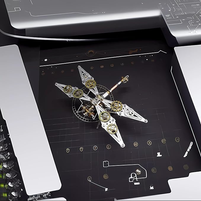 Mechanical Metal DIY 3D Dragonfly Model Insect Brass Puzzle Steampunk Electric Mechanical, Assembly DIY Gift Craft Hobby for Men (Dragonfly B)