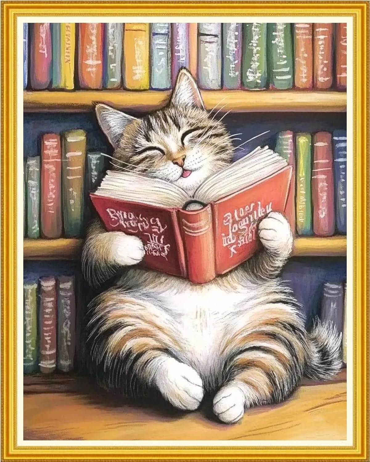 Hopeart Stamped Cross Stitch Kits for Beginner Embroidery Kits for Beginners Adults DIY 11CT Cross Stitch Patterns Needlepoint Kits Crossstitching Kits-Cat Reading 16x20 inch