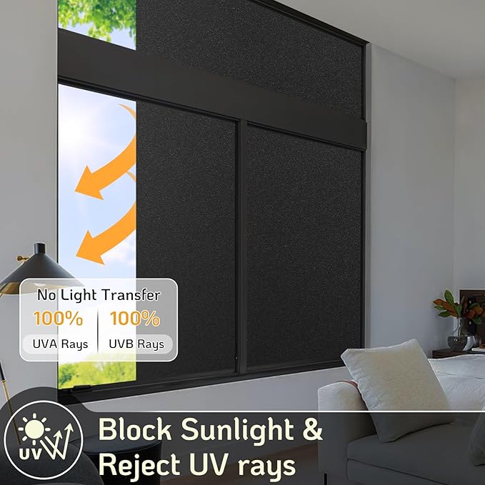 LUTE Blackout Window Film, Sun Light Blocking Frosted Privacy Cling for Glass, Darkening Window Tint for Day Sleep Black Out Shades, UV Blocking Static Cling Blackout Cover, 17.5" x 118.1"