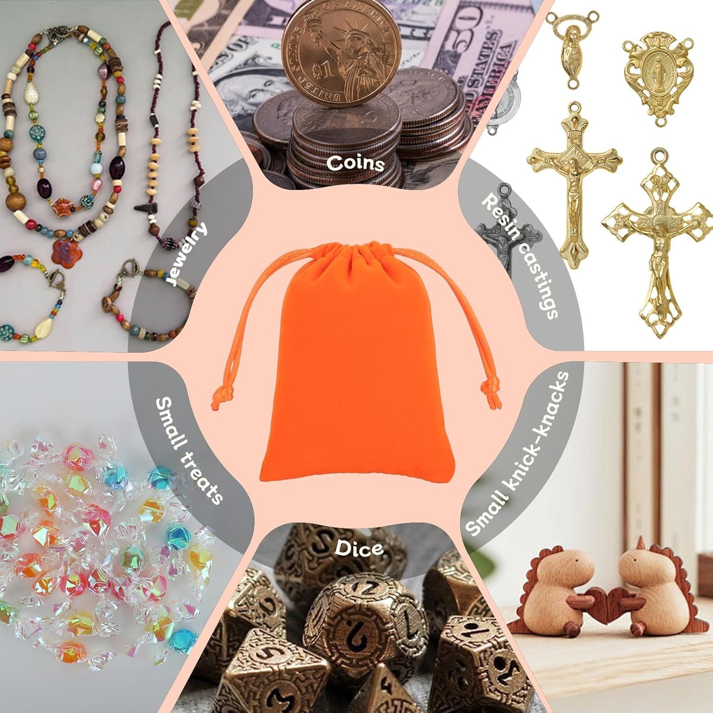 Velvet Drawstring Jewelry Bag, 50Pcs Orange Coin Pouch, 3x4 Dice Bag, for Wrapping Halloween Party Favors or Gifts for Friends, Small Bussiness, Craft Fair Vendor Supplies