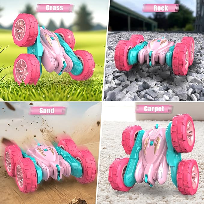 Pink Remote Control Car for Girls，2.4 Ghz Double Sided RC Cars 360° Rotating Remote Control Crawler with USB-C Easy Charging Car Toys for 4 5 6 7 8 9 10 Girls Birthday Gift Grandkids