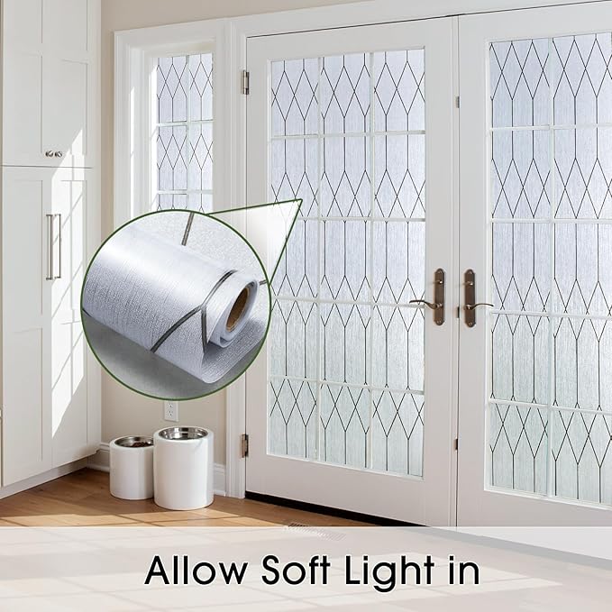 Windimiley Window Privacy Film Stained Glass Static Clings, Bathroom Frosted Leaded Decorative Window Stickers, UV Heat Blocking Opaque Removable for Home Door Coverings (35.4 x 118.17in,Rain)