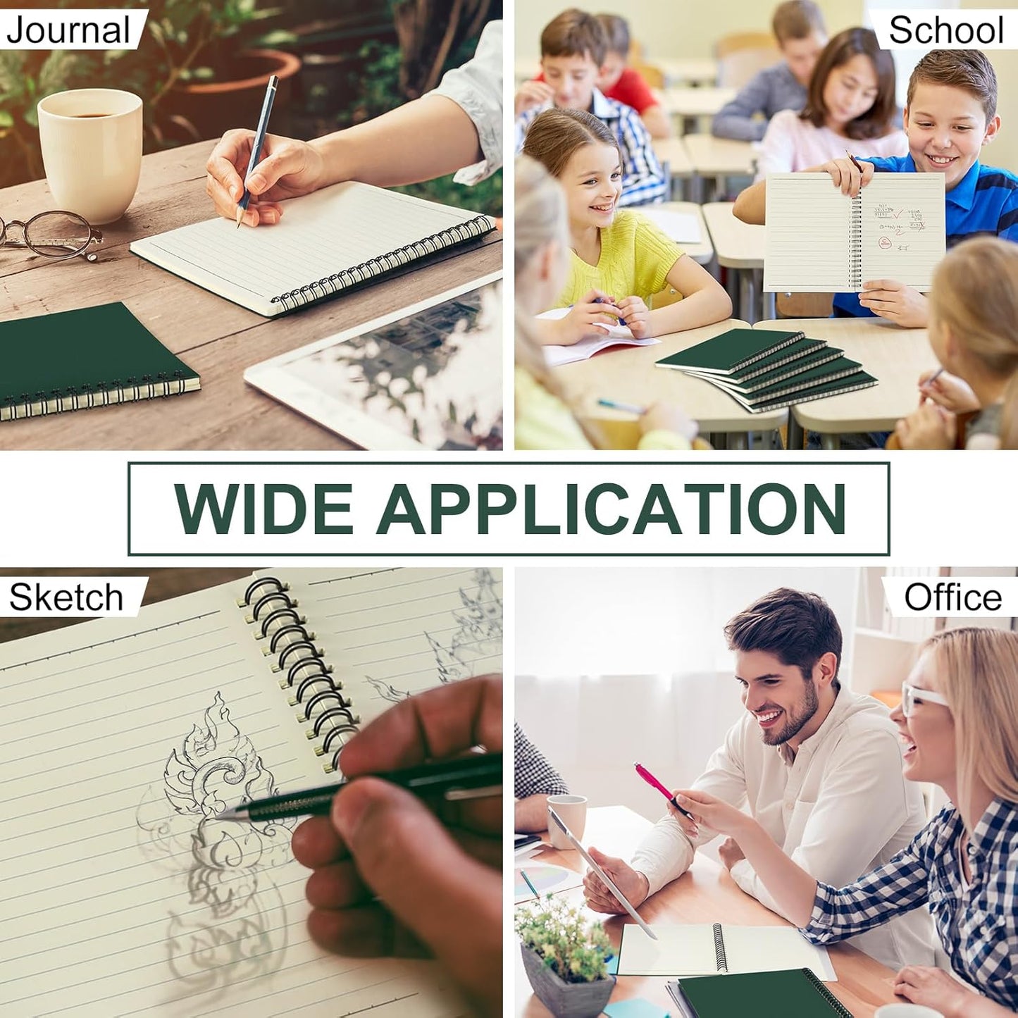 Yahenda 72 Pcs Spiral Notebook Bulk A5 Journal Lined 8.3'' x 5.5'' Writing Composition Paper Small Notepad Subject Notebook for Students Office Business Back to School Supplies (Deep Green)