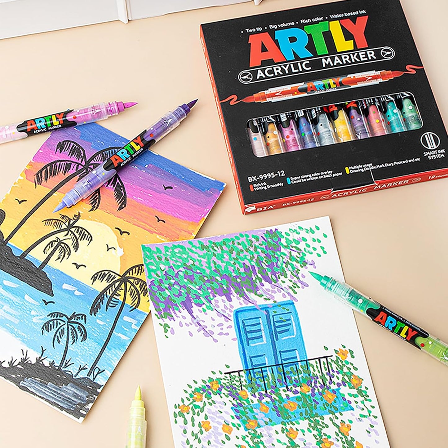 72 Colors Paint Markers, Dual-Color Acrylic Pens with Brush Tips, Double Tipped for Rocks & Art Supplies (36Pcs/72colors)