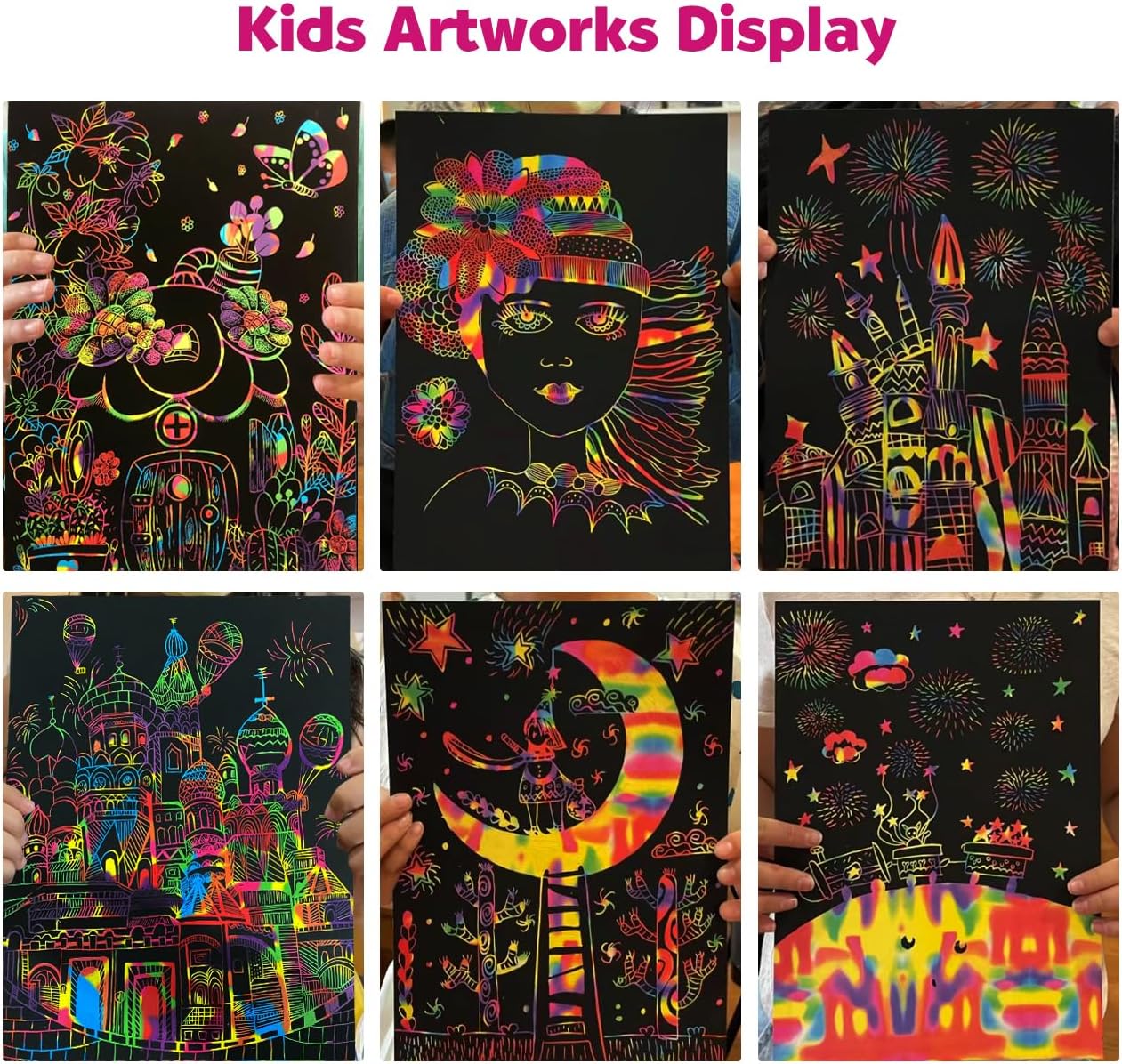 ZMLM Scratch Art Crafts Girls Gifts, 60 Rainbow Scratch Paper Art Gifts for 3 4 5 6 7 8 9 10 Years Old Girls and Boys Kids, Arts and Crafts for Kids 4-6 Birthday Toys and Games Activities Gift (Pink)