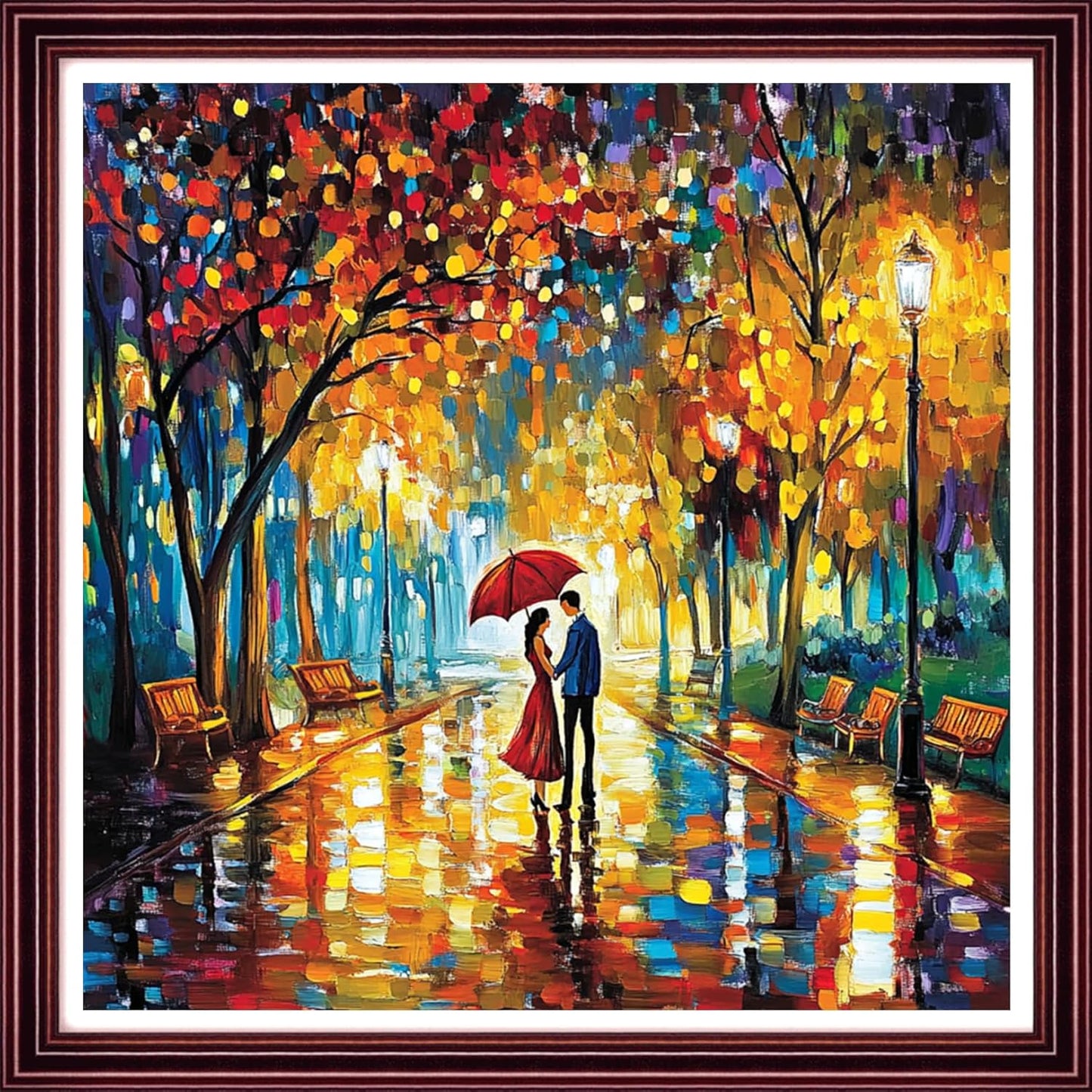 Redxing Stamped Cross Stitch Kits Full Range of Embroidery Starter Kits- Needlepoint Counted Cross Stitch Kits for Beginner Adults 11CT Printed Embroidery Kit-Couple Strolling Rainy Night 18x18 inch