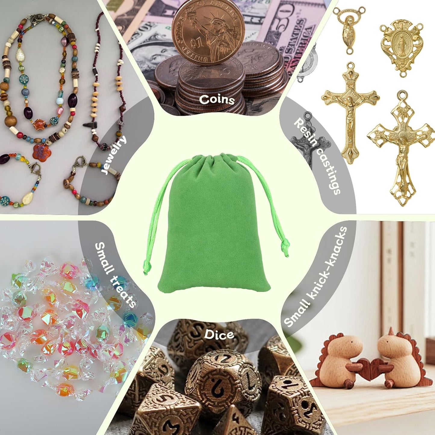 Velvet Drawstring Jewelry Bag, 50Pcs Green Coin Pouch, 3x4 Dice Bag, Or Wrapping Halloween Party Favors, Small Jewelry, Small Bussiness, Palm Crosses, Necklaces, Bracelet