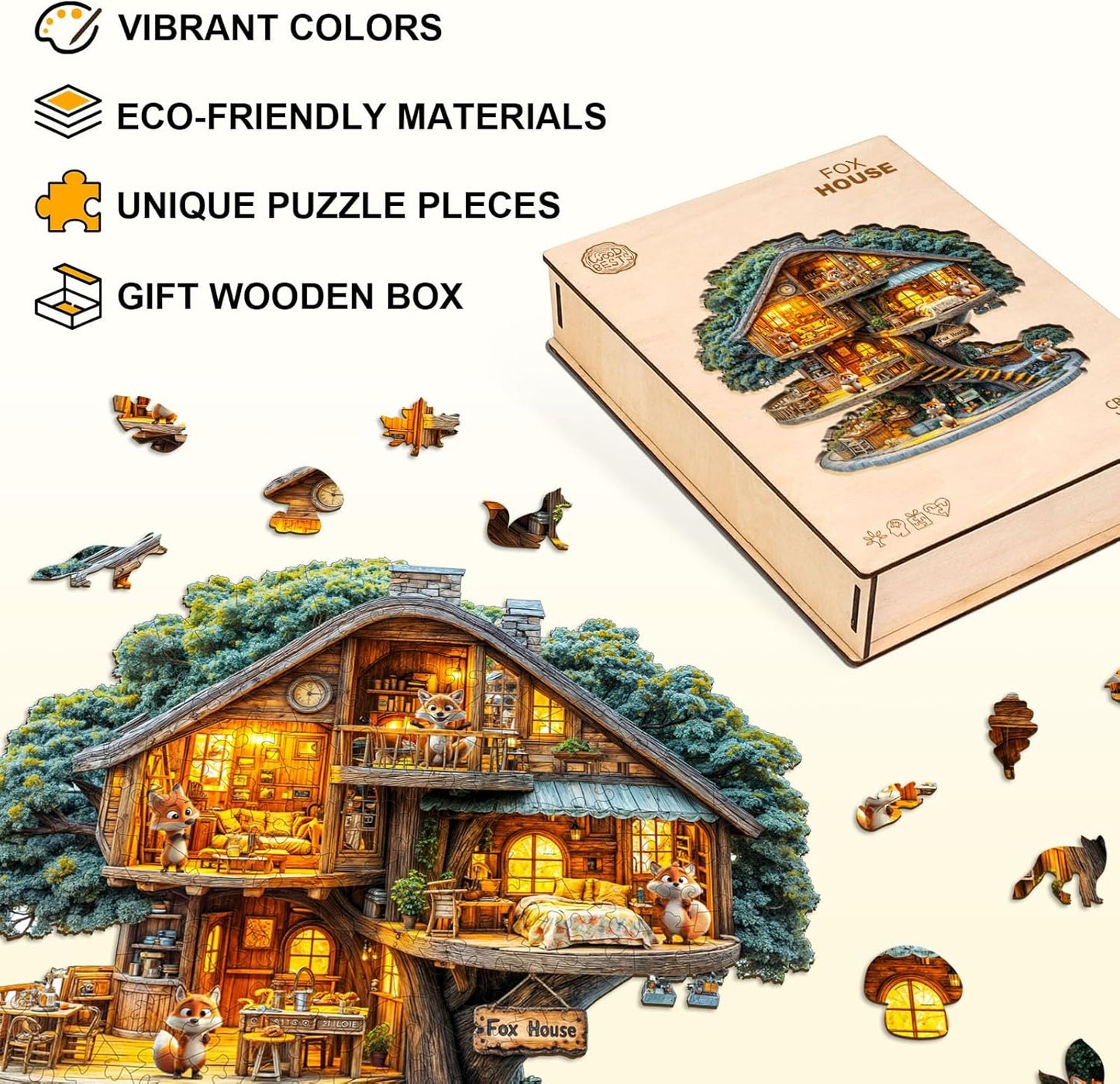 Wooden Puzzles for Adults, Fox House Puzzles, Wood Adult Puzzle, Birthday Gifts for Puzzle Lover (L-13.4 * 13.4 in 270pcs)