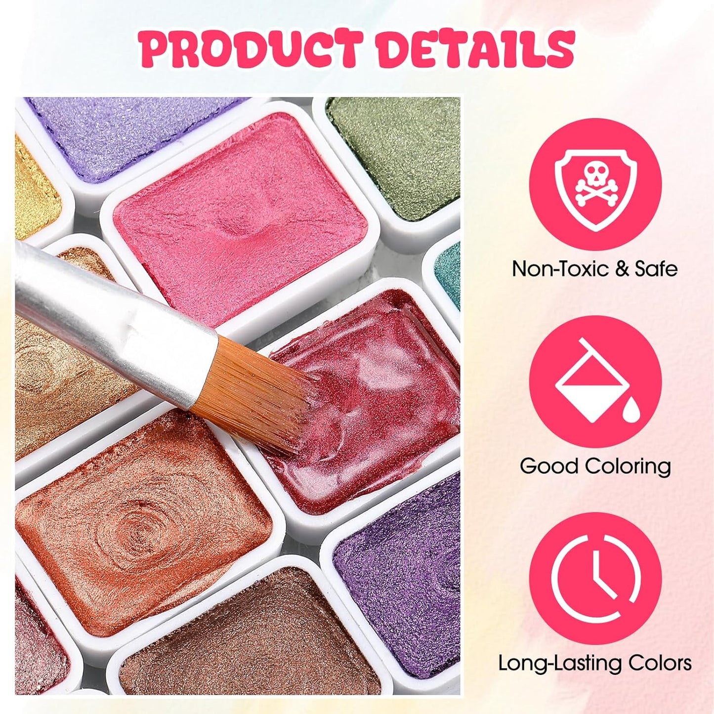 Nuanchu 12 Sets Metallic Watercolor Paint Set 20 Colors Glitter Solid Water Color Paint Bulk with Painting Brush for Art Studios Painting Nights School Students Beginners Holiday Gifts, Dunhuang Style