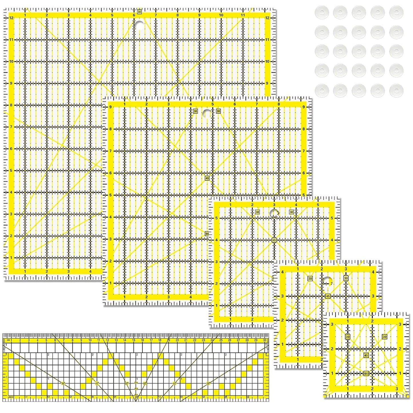 Quilting Rulers, Sewing Ruler (2.78"x12", 3.5", 4.5", 6", 9.5", 12.5"), Acrylic Ruler for Cutting Fabric, Rulers for Quilting and Sewing, Non Slip Sewing Supplies