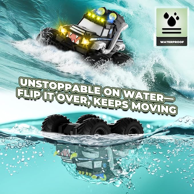 Remote Control Car, Waterproof Monster Trucks Toys, 1:18 Amphibious RC Cars, 2.4 GHz 4WD All Terrain Off-Road Pickup Toy Truck, Kids Toys for 6-12 Year Old Boys Girls Christmas Birthday Gifts Presents