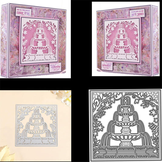 Cutting Dies Metal Stencils Scrapbooking Tools DIY Embossing Template for Paper Card Making Album Arts Crafts Supplies (Cake Frame-13.3x13.3cm)