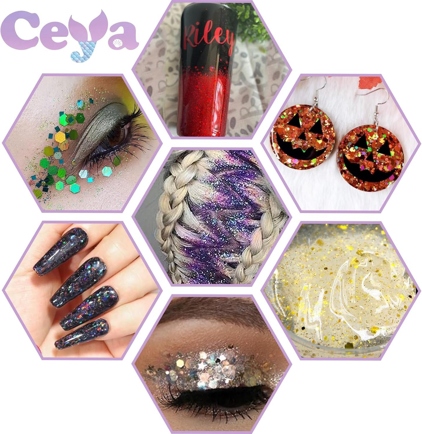 Ceya Holographic Chunky Glitter, 1 LB/ 16OZ Laser Black Bulk Craft Glitter Mixed Chunky Fine Glitter Bottled Metallic Flake Nail Sequins for Resin, Tumblers, Scrapbooking, Festival Decor, Art Project